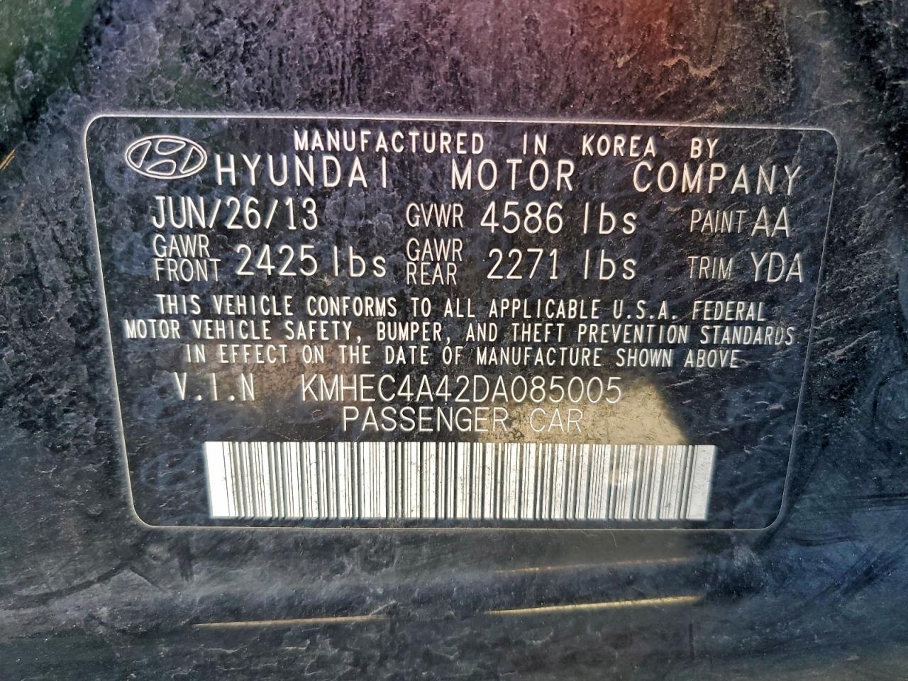 2013 Hyundai Sonata Hybrid VIN: KMHEC4A42DA085005 Lot: 94084995