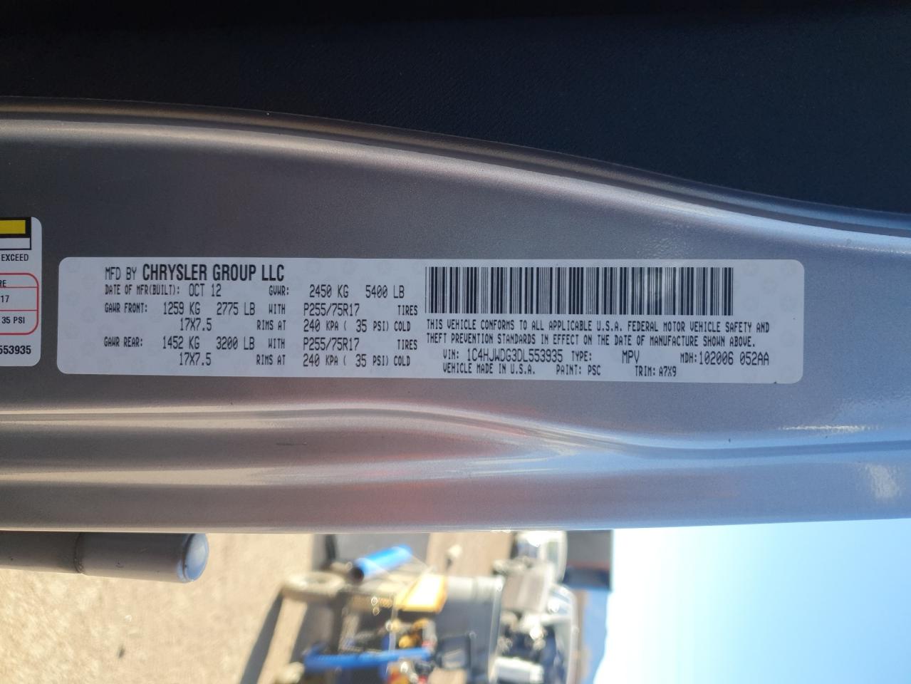 2013 Jeep Wrangler Unlimited Sport VIN: 1C4HJWDG3DL553935 Lot: 93301395