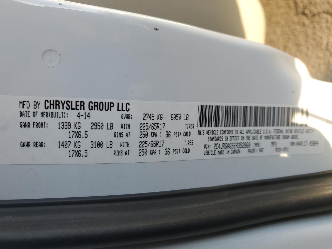 2014 Ram Delivery Van VIN: 2C4JRGAG5ER352860 Lot: 93530145