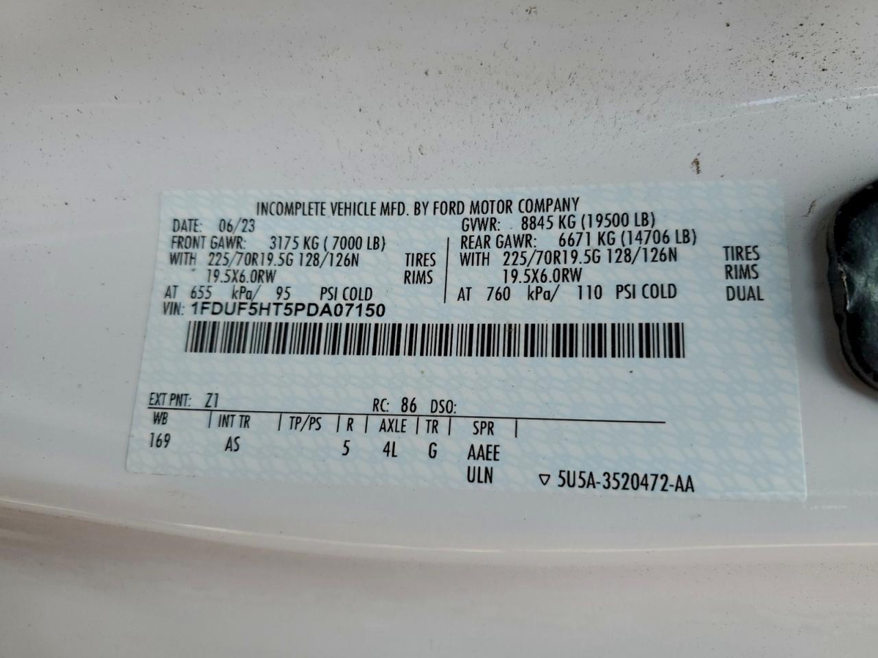 2023 Ford F550 Super Duty VIN: 1FDUF5HT5PDA07150 Lot: 92505425