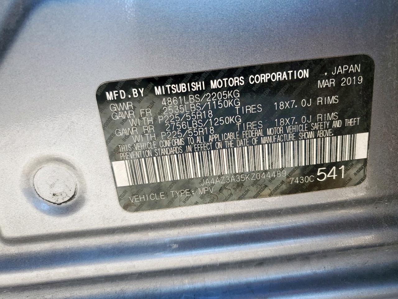 2019 Mitsubishi Outlander Se VIN: JA4AZ3A35KZ044489 Lot: 91779785