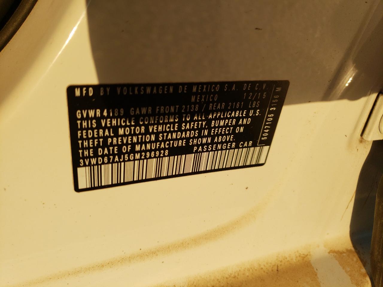 2016 Volkswagen Jetta Se VIN: 3VWD67AJ5GM296928 Lot: 92613645