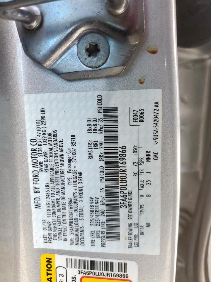 2018 Ford Fusion Se Hybrid VIN: 3FA6P0LU0JR169866 Lot: 92786385