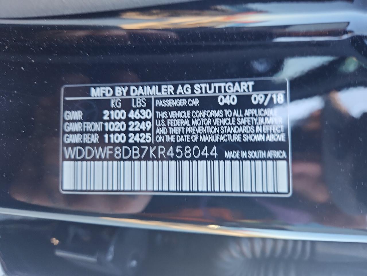 2019 Mercedes-Benz C 300 VIN: WDDWF8DB7KR458044 Lot: 90693915