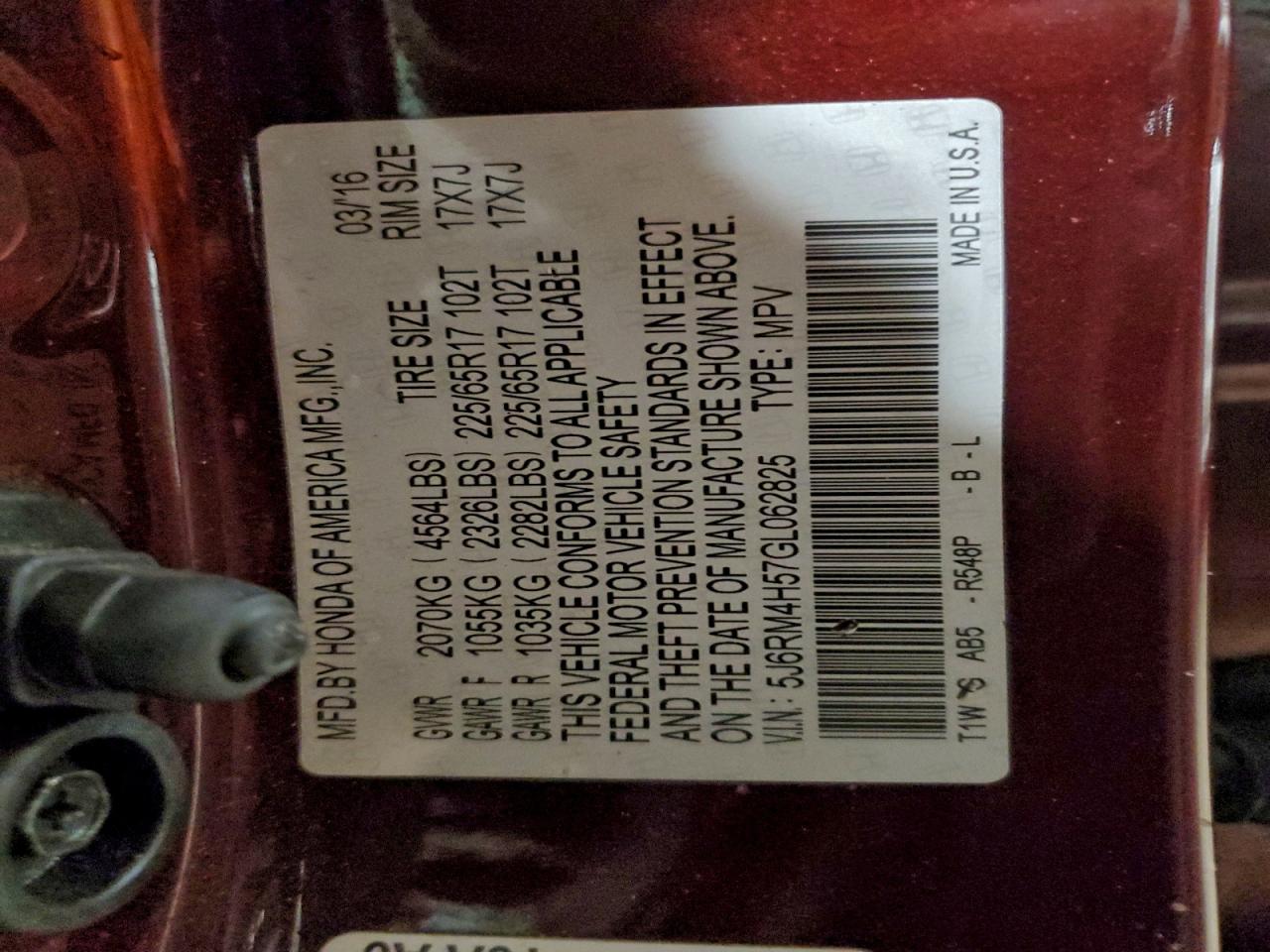 2016 Honda Cr-V Ex VIN: 5J6RM4H57GL062825 Lot: 93979575