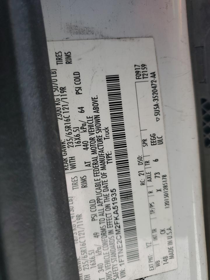 2015 Ford Transit T-150 VIN: 1FTNE2CM2FKA51935 Lot: 92992895