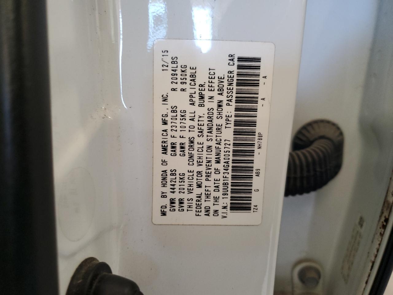 2016 Acura Tlx VIN: 19UUB1F34GA005727 Lot: 91009655