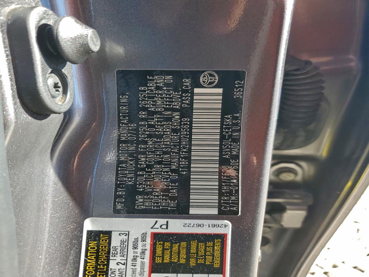 2017 Toyota Camry Le VIN: 4T1BF1FK2HU295639 Lot: 94455585