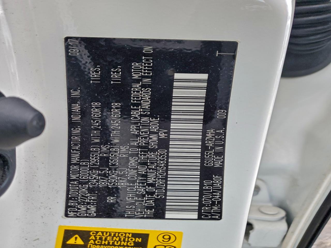 2017 Toyota Highlander Se VIN: 5TDJZRFH2HS483530 Lot: 93893415