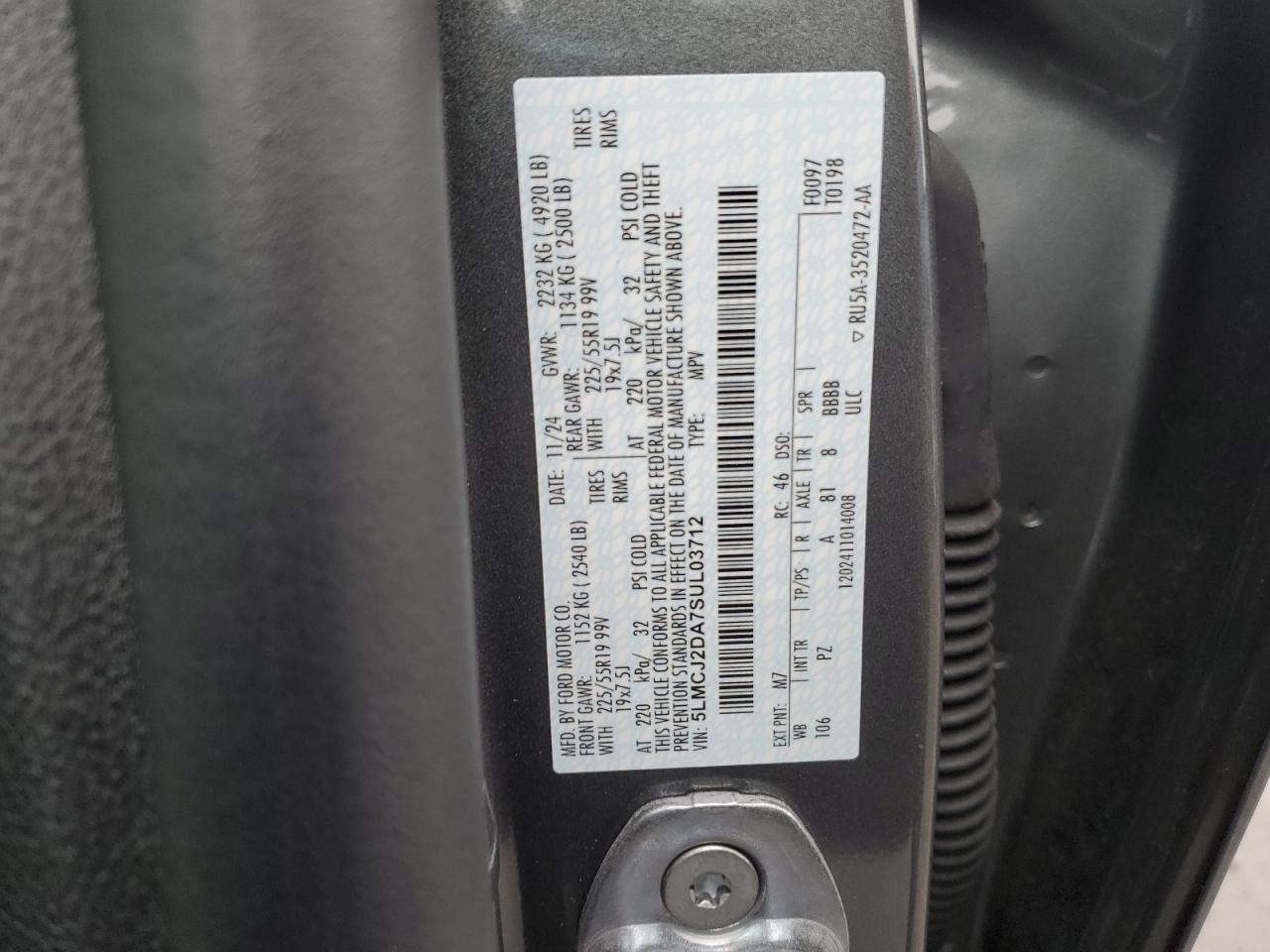 2025 Lincoln Corsair Reserve VIN: 5LMCJ2DA7SUL03712 Lot: 92894765