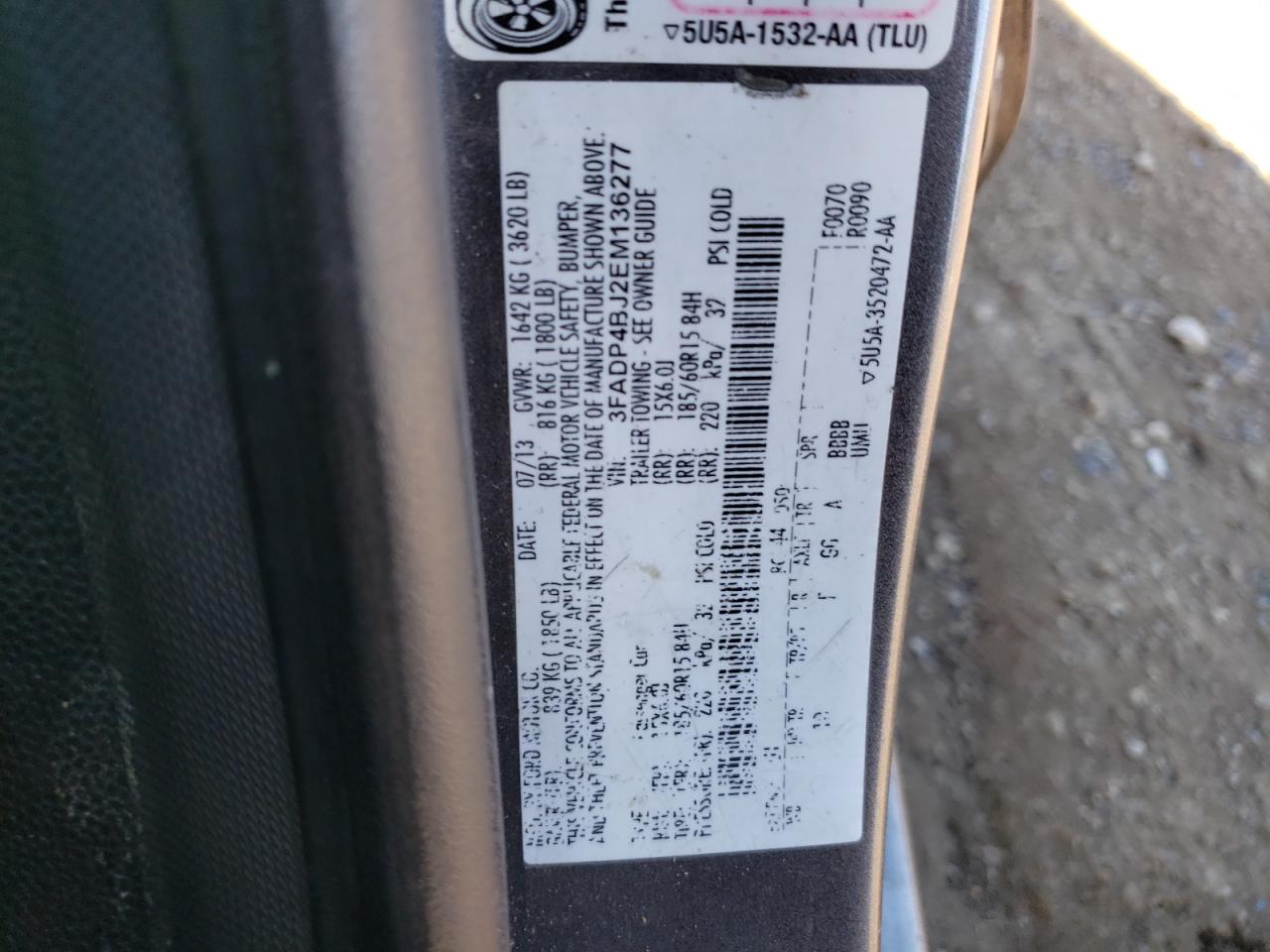 2014 Ford Fiesta Se VIN: 3FADP4BJ2EM136277 Lot: 91247495