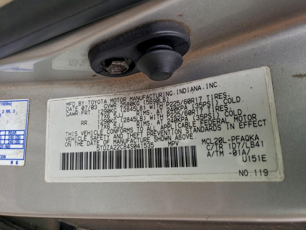 2004 Toyota Sienna Xle VIN: 5TDZA22C84S041535 Lot: 93550365