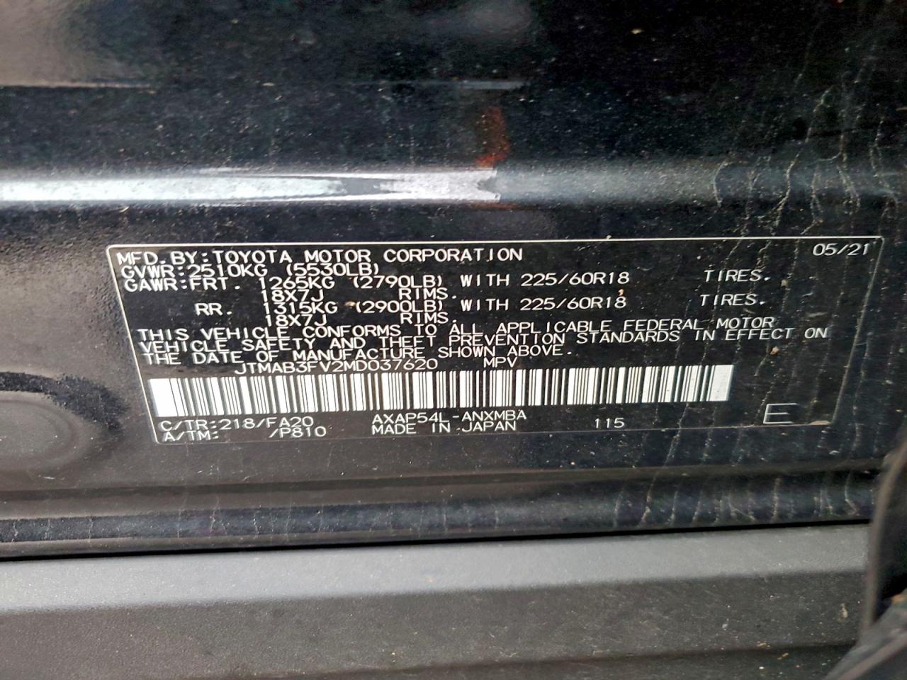 2021 Toyota Rav4 Prime Se VIN: JTMAB3FV2MD037620 Lot: 93920515