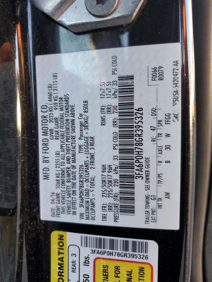 2016 Ford Fusion Se VIN: 3FA6P0H78GR395326 Lot: 91609775