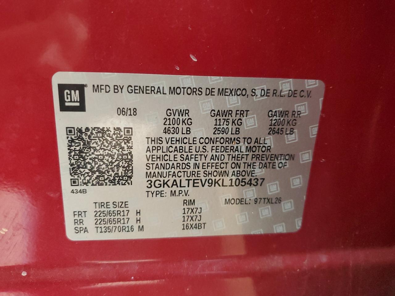 2019 GMC Terrain Sle VIN: 3GKALTEV9KL105437 Lot: 91685165