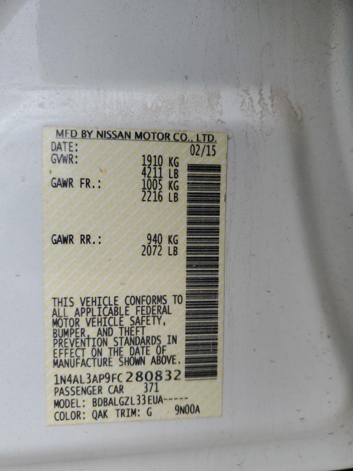 2015 Nissan Altima 2.5 VIN: 1N4AL3AP9FC280832 Lot: 92720505