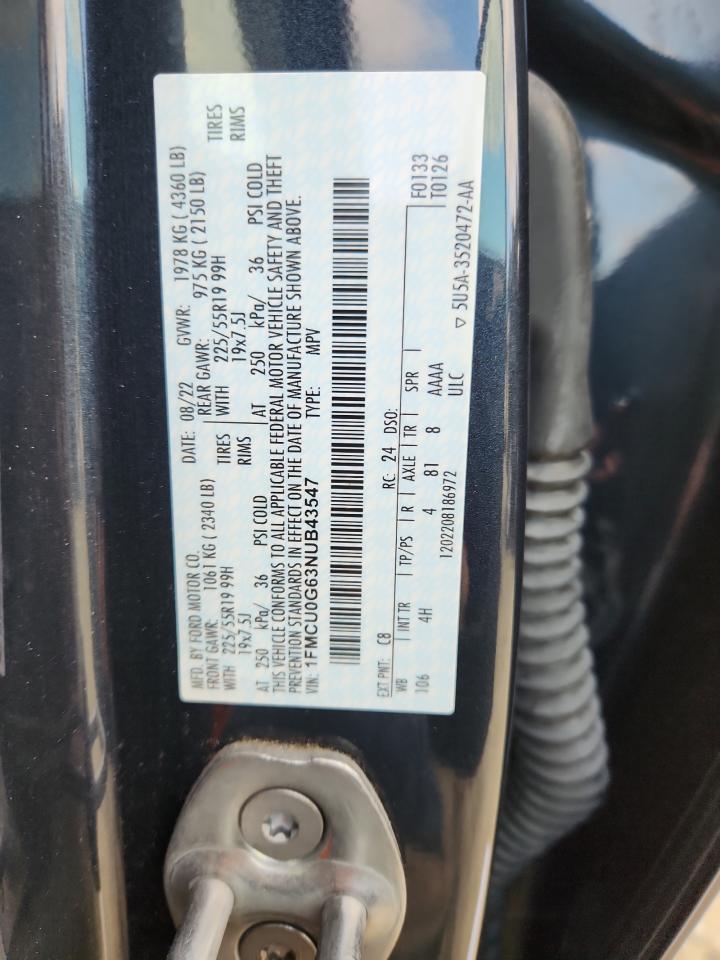 2022 Ford Escape Se VIN: 1FMCU0G63NUB43547 Lot: 92674315