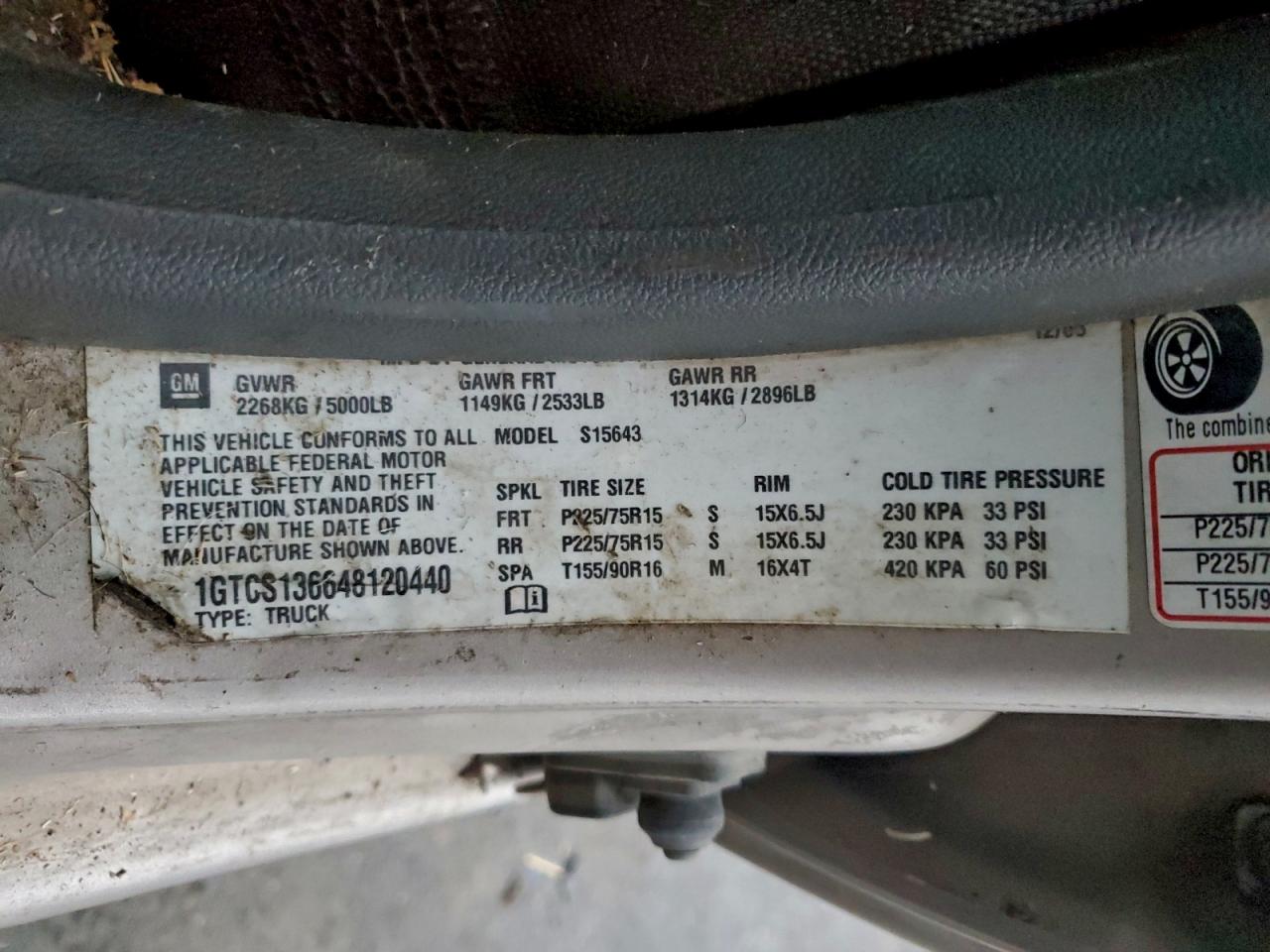 2004 GMC Canyon VIN: 1GTCS136648120440 Lot: 94247785