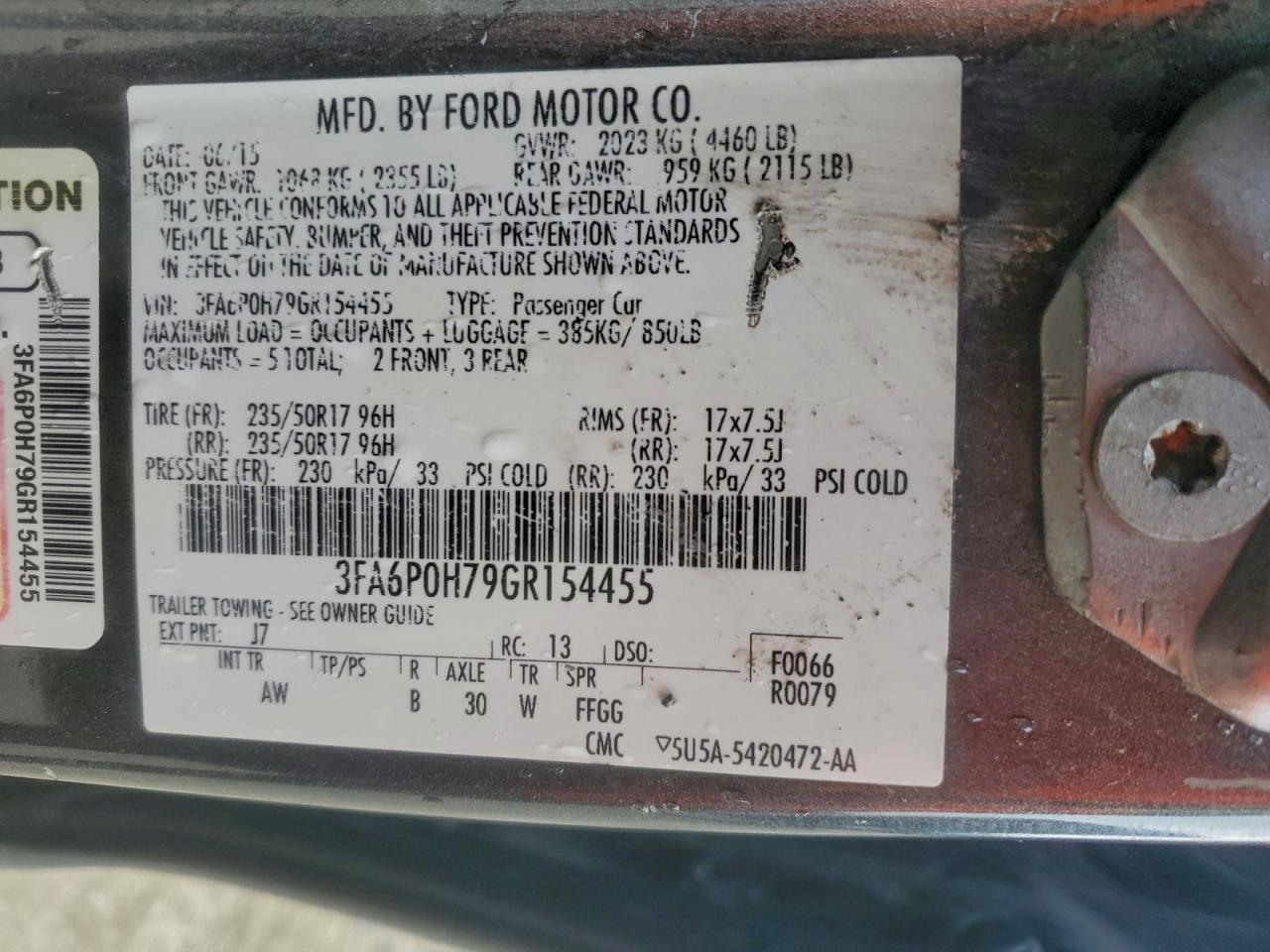 2016 Ford Fusion Se VIN: 3FA6P0H79GR154455 Lot: 94590095