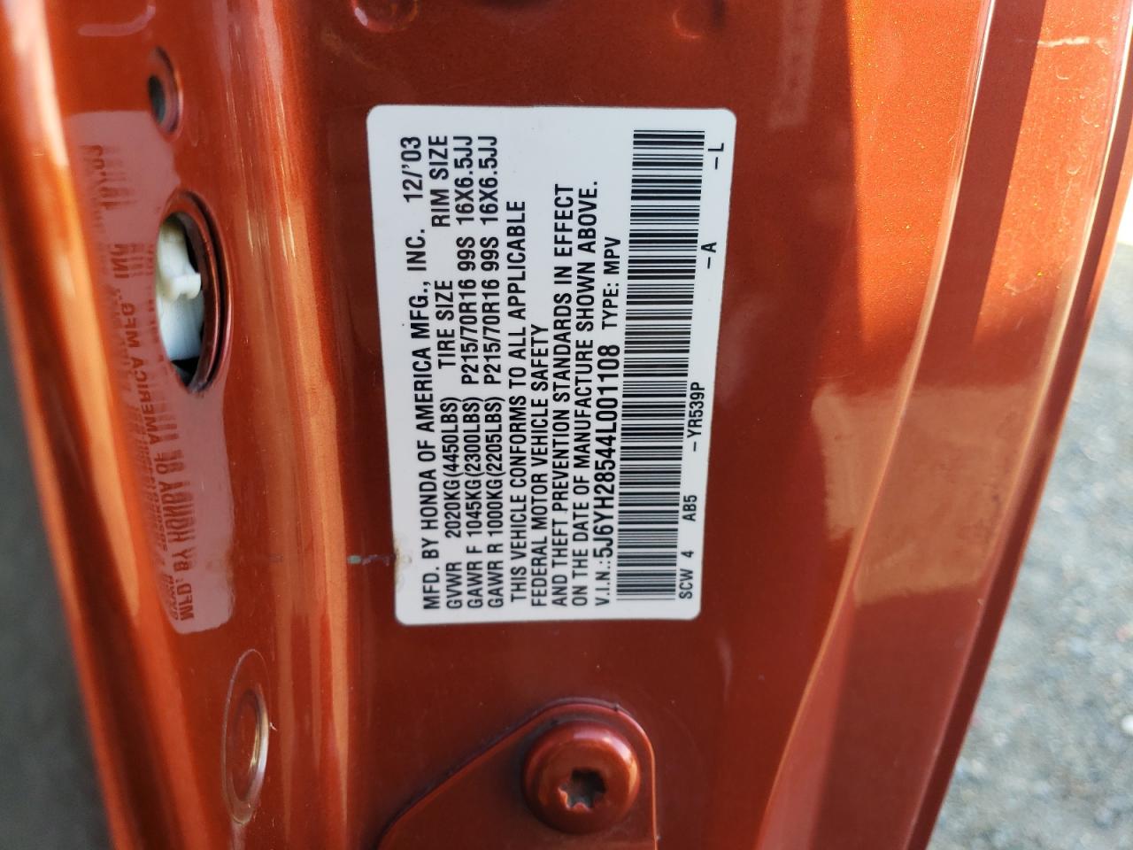 2004 Honda Element Ex VIN: 5J6YH28544L001108 Lot: 93495395