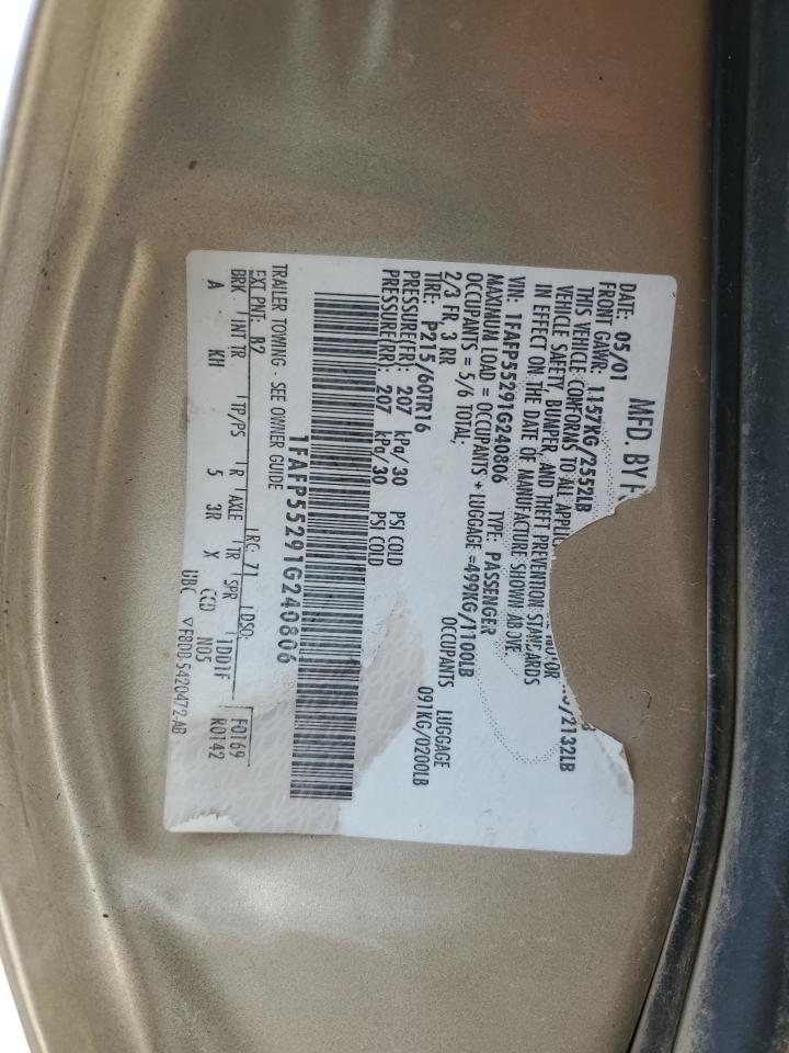 2001 Ford Taurus Ses VIN: 1FAFP55291G240806 Lot: 92470345