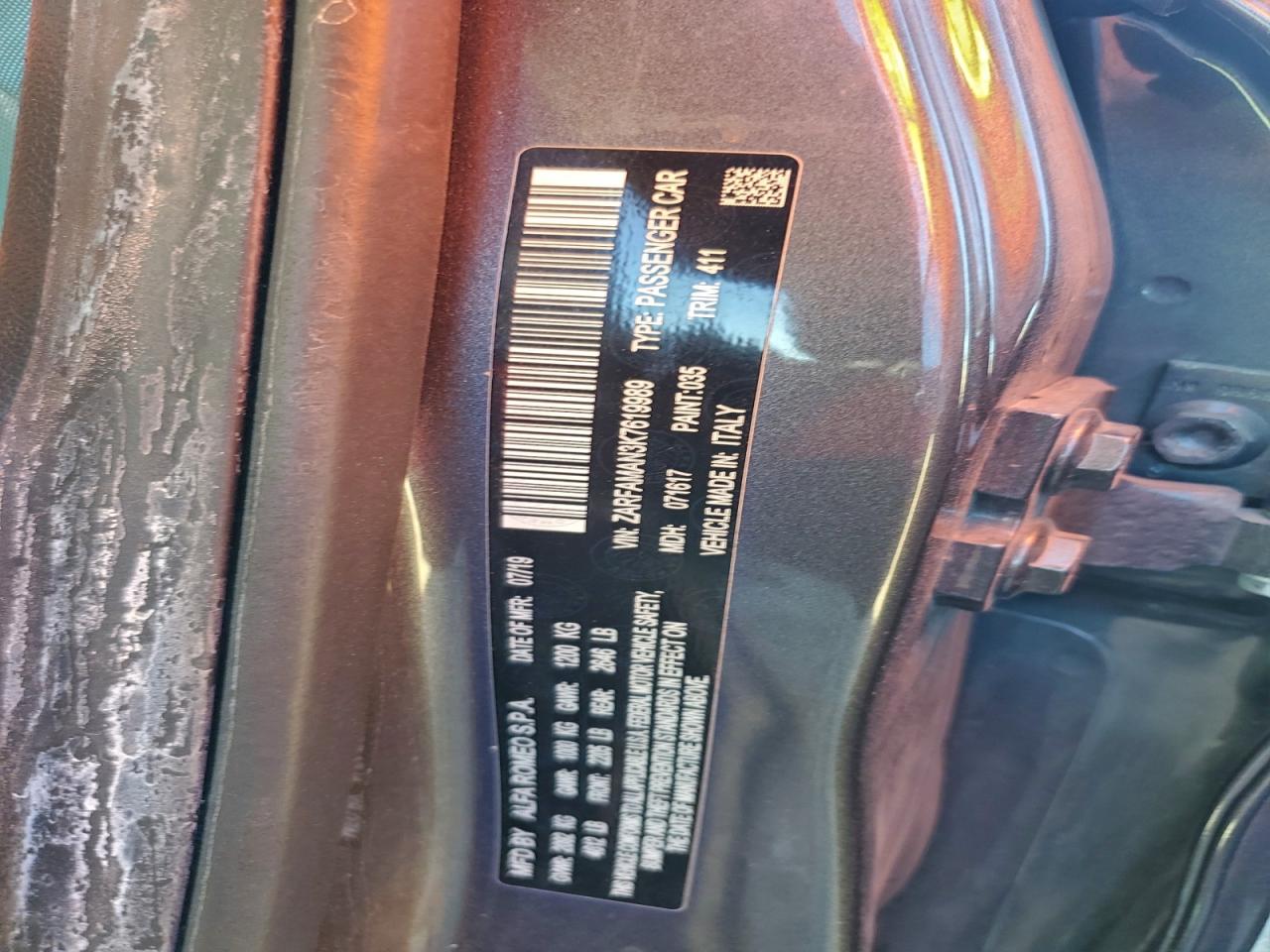 2019 Alfa Romeo Giulia VIN: ZARFAMAN3K7619989 Lot: 94595505