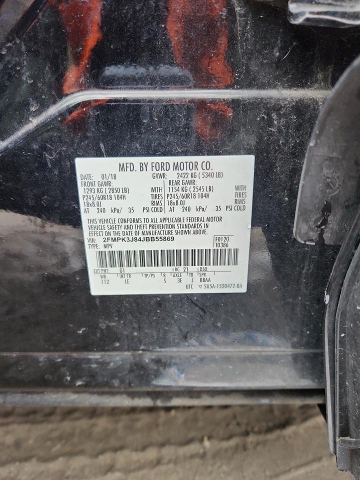 2018 Ford Edge Sel VIN: 2FMPK3J84JBB55869 Lot: 92664225