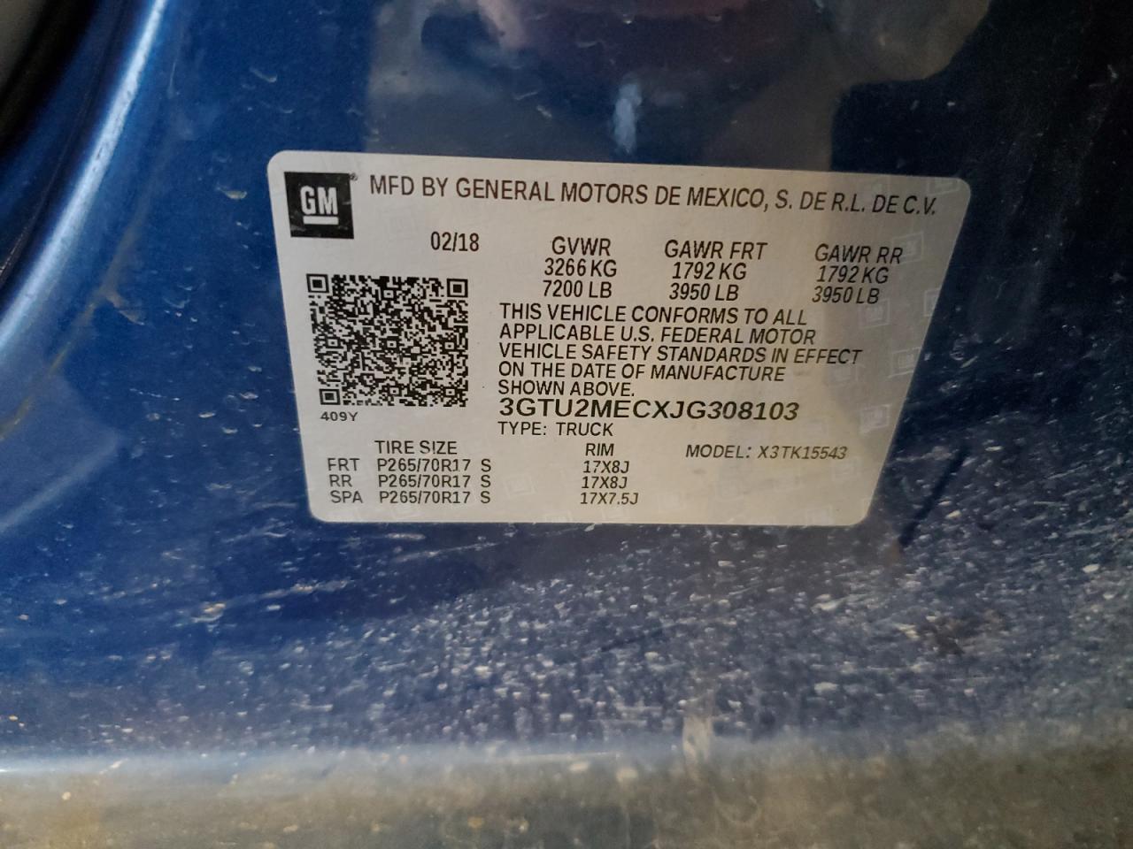 2018 GMC Sierra K1500 Sle VIN: 3GTU2MECXJG308103 Lot: 93144365