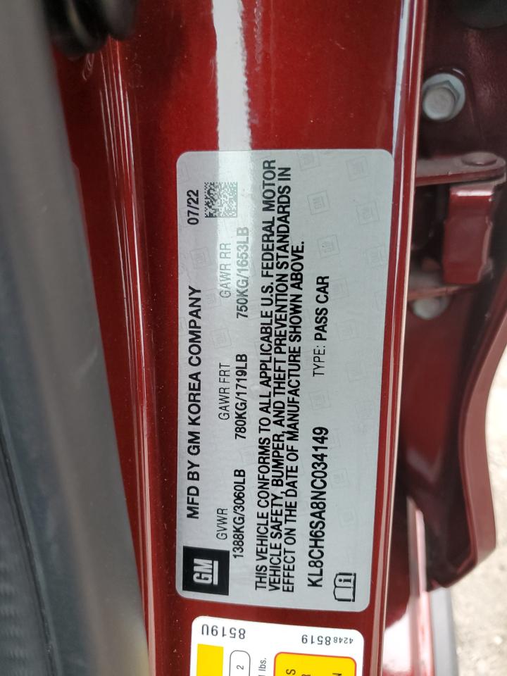 2022 Chevrolet Spark Activ VIN: KL8CH6SA8NC034149 Lot: 93315915