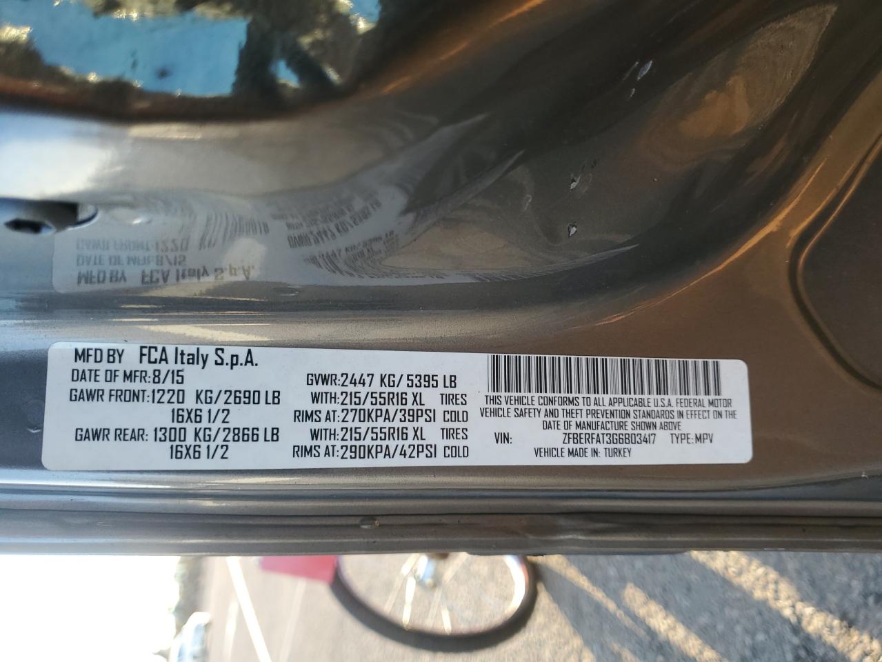 2016 Ram Promaster City VIN: ZFBERFAT3G6B03417 Lot: 93536905