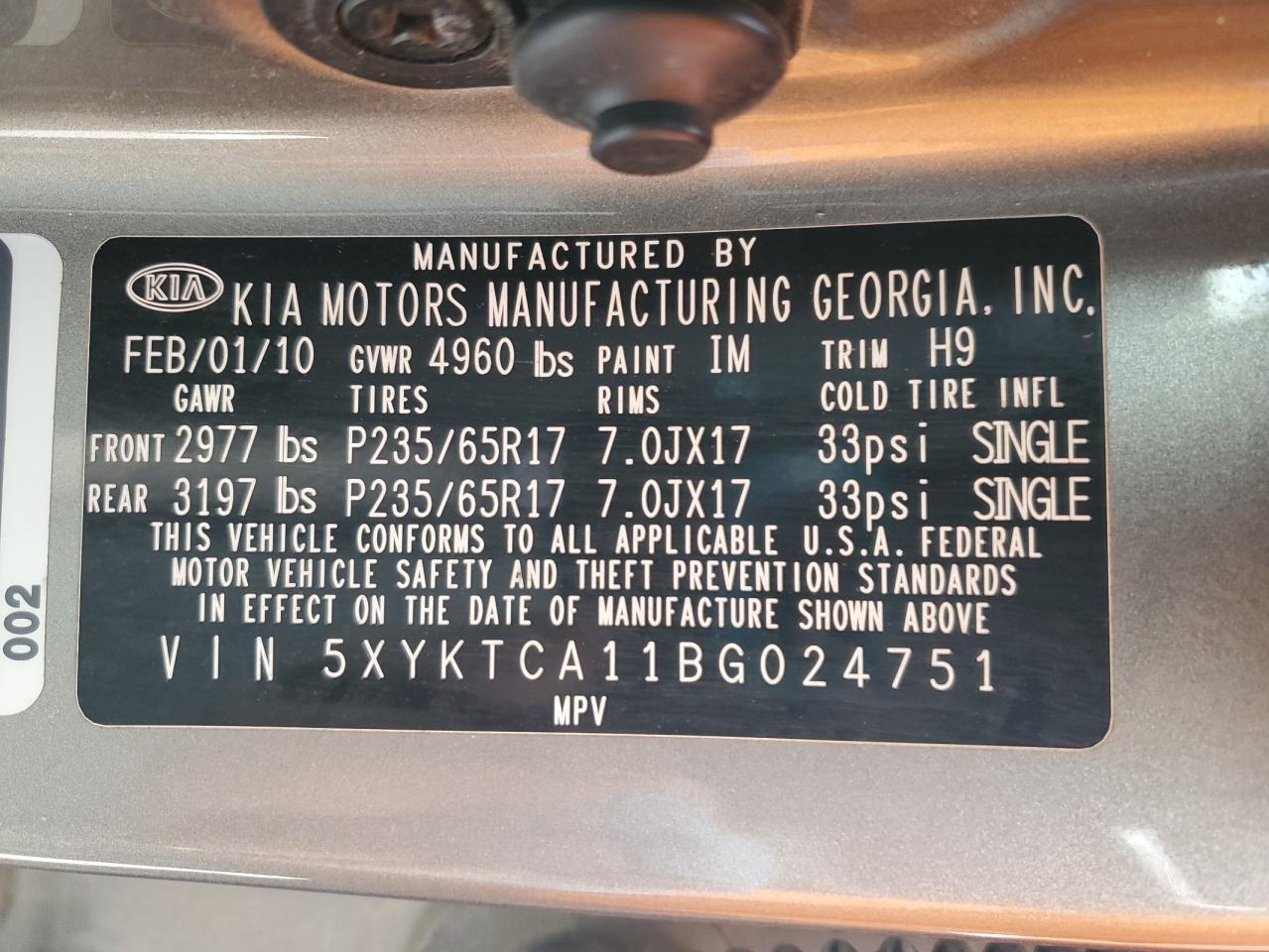 2011 Kia Sorento Base VIN: 5XYKTCA11BG024751 Lot: 92596785