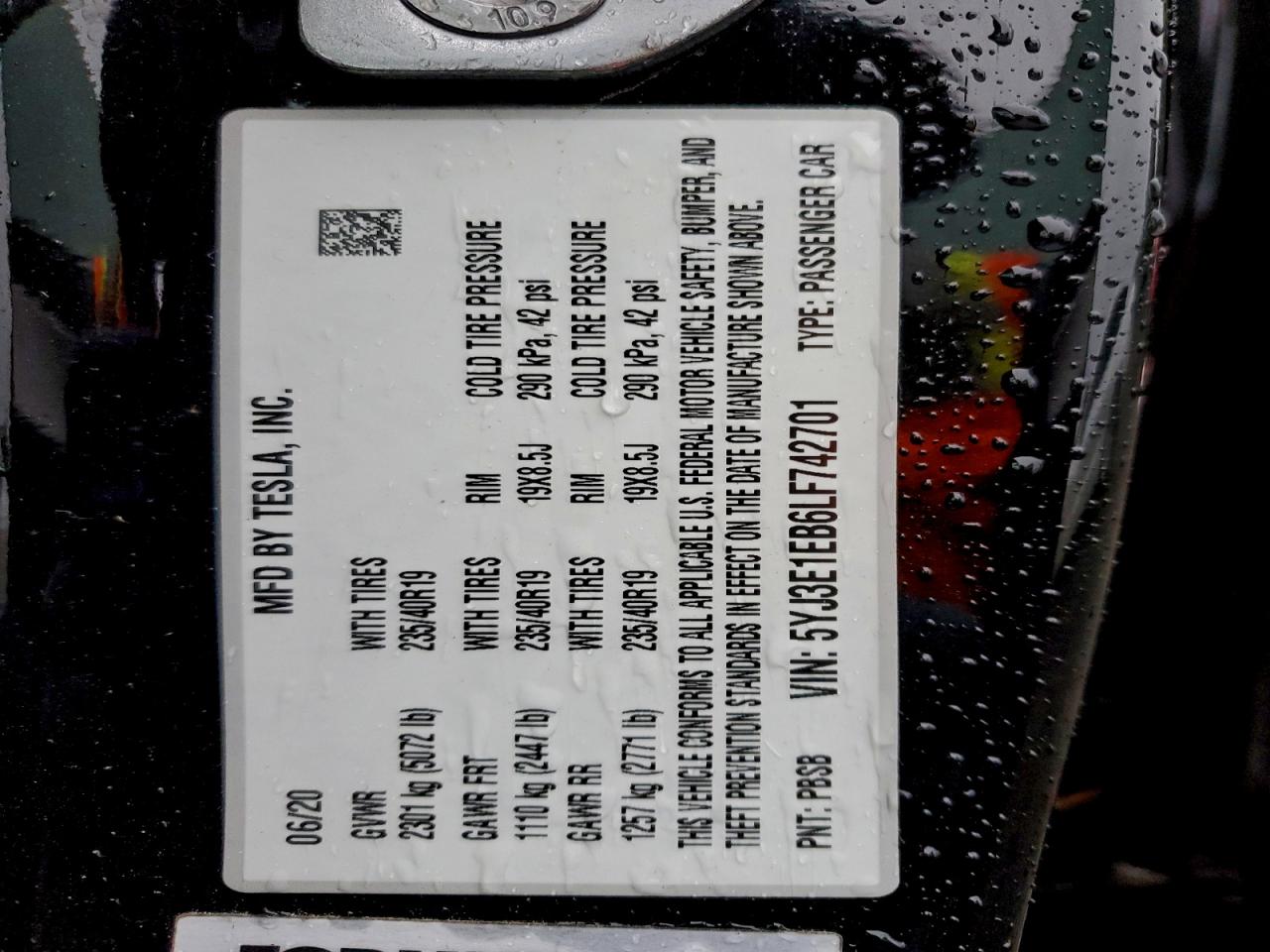 2020 Tesla Model 3 VIN: 5YJ3E1EB6LF742701 Lot: 92936155