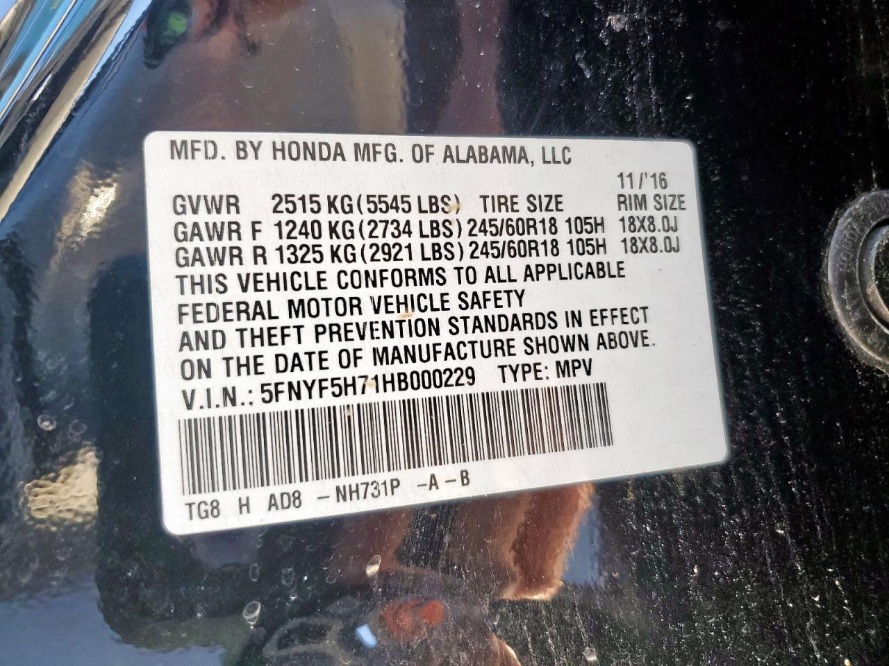 2017 Honda Pilot Exln VIN: 5FNYF5H71HB000229 Lot: 91993725