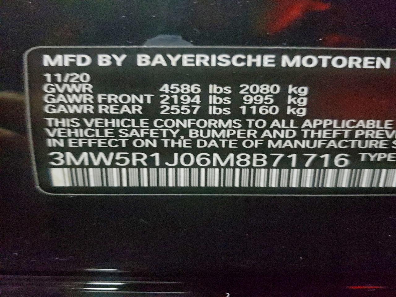 2021 BMW 330I VIN: 3MW5R1J06M8B71716 Lot: 94384735