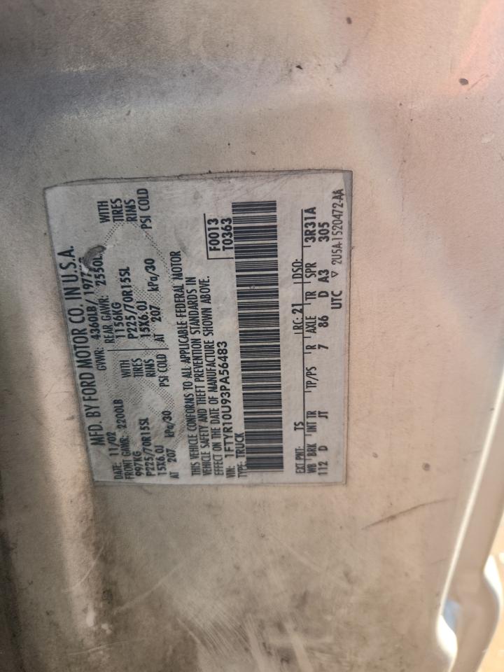 2003 Ford Ranger VIN: 1FTYR10U93PA56483 Lot: 91031545