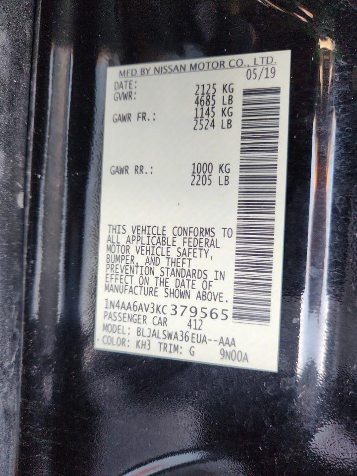 2019 Nissan Maxima S VIN: 1N4AA6AV3KC379565 Lot: 92276785