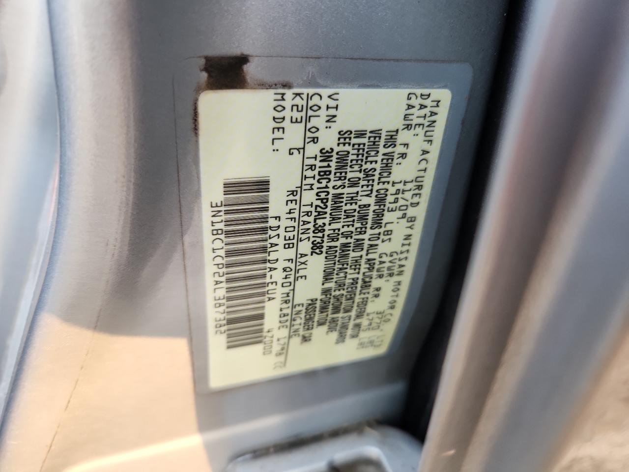 2010 Nissan Versa S VIN: 3N1BC1CP2AL387382 Lot: 93734935