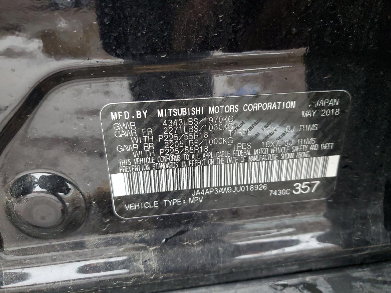 2018 Mitsubishi Outlander Sport Es VIN: JA4AP3AW9JU018926 Lot: 93382115