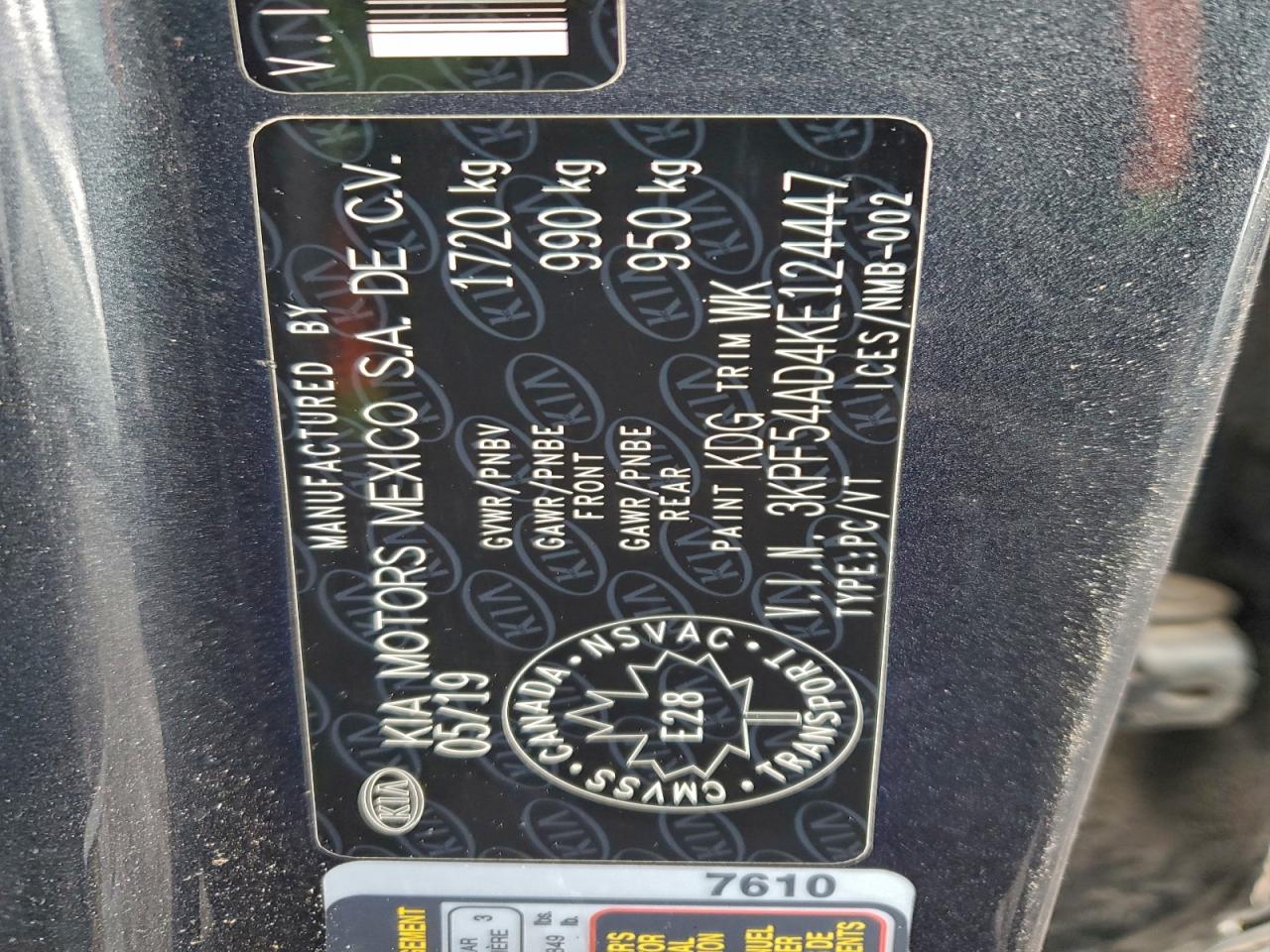 2019 Kia Forte Ex VIN: 3KPF54AD4KE124447 Lot: 93607425