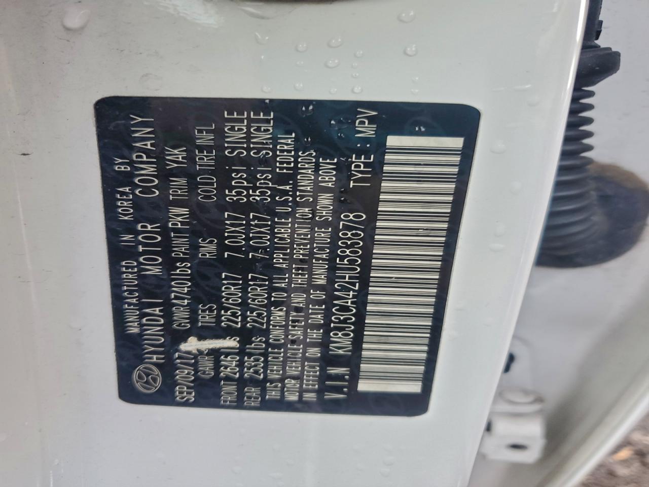 2017 Hyundai Tucson Limited VIN: KM8J3CA42HU583878 Lot: 94541765