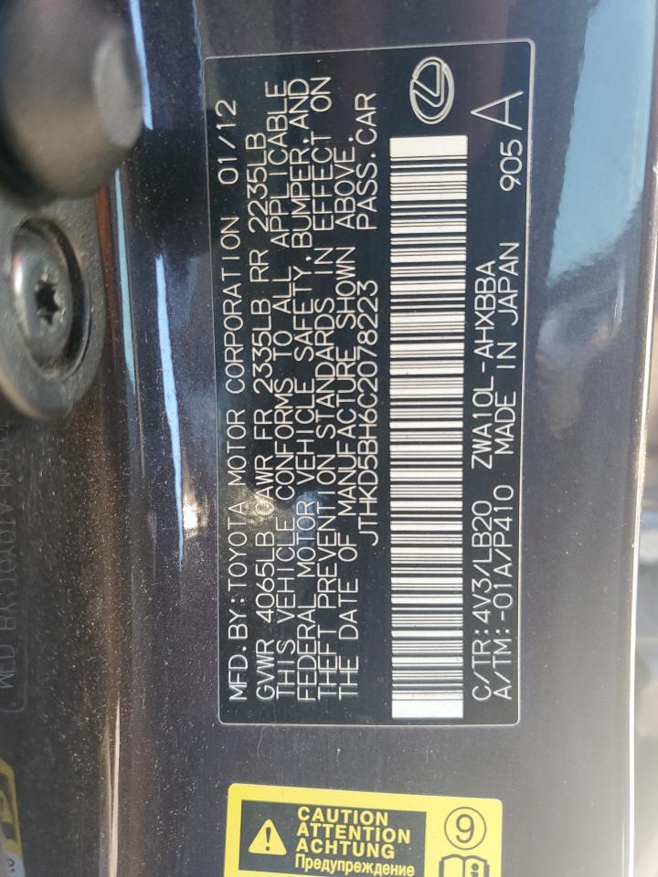 2012 Lexus Ct 200 VIN: JTHKD5BH6C2078223 Lot: 91512575