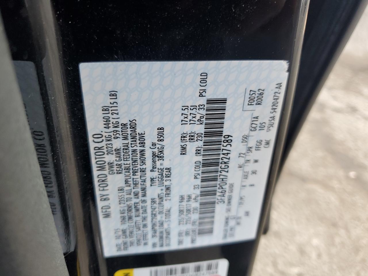 2016 Ford Fusion Se VIN: 3FA6P0H72GR247589 Lot: 93107285