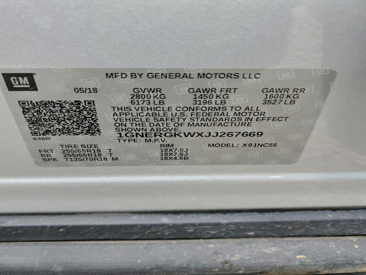 2018 Chevrolet Traverse Lt VIN: 1GNERGKWXJJ267669 Lot: 94428435