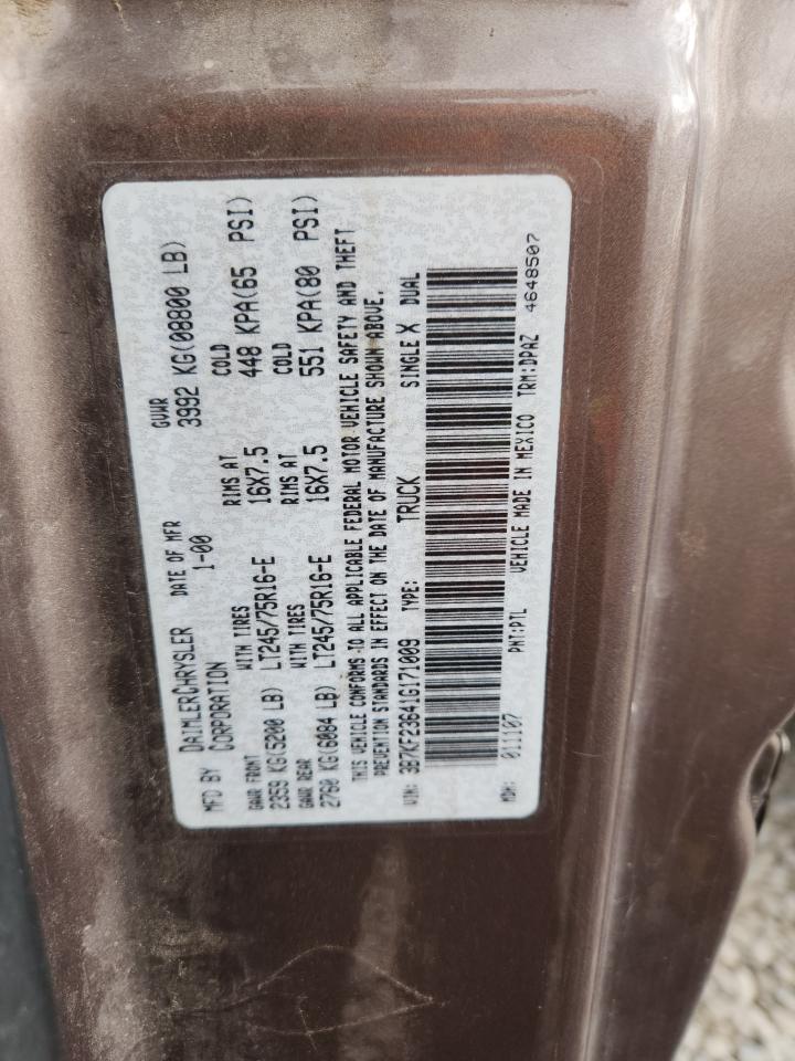 2001 Dodge Ram 2500 VIN: 3B7KF23641G171009 Lot: 93128135