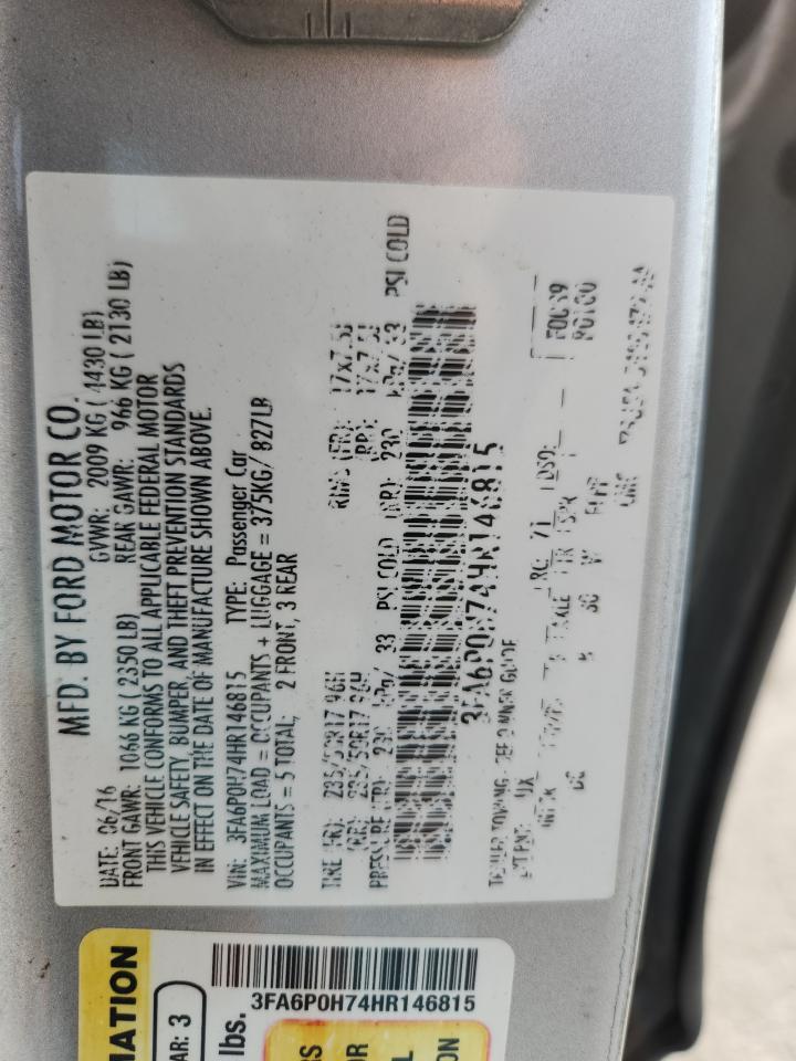 2017 Ford Fusion Se VIN: 3FA6P0H74HR146815 Lot: 92966345