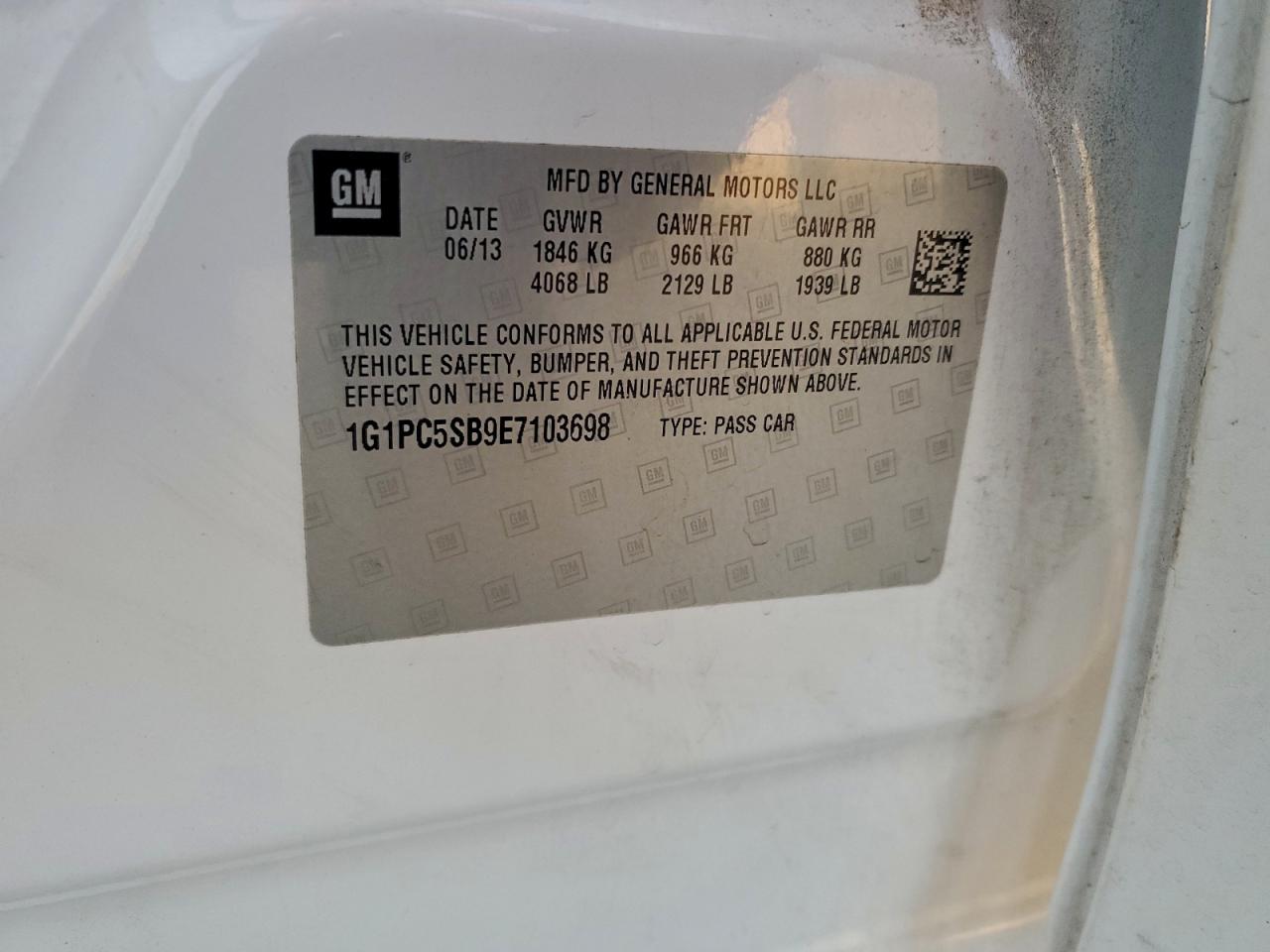 2014 Chevrolet Cruze Lt VIN: 1G1PC5SB9E7103698 Lot: 94912345