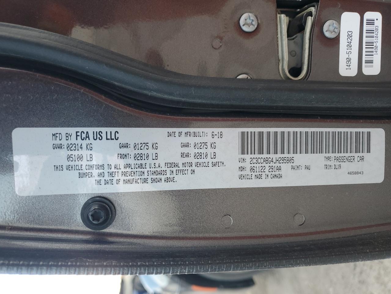 2018 Chrysler 300 S VIN: 2C3CCABG4JH295805 Lot: 91145245