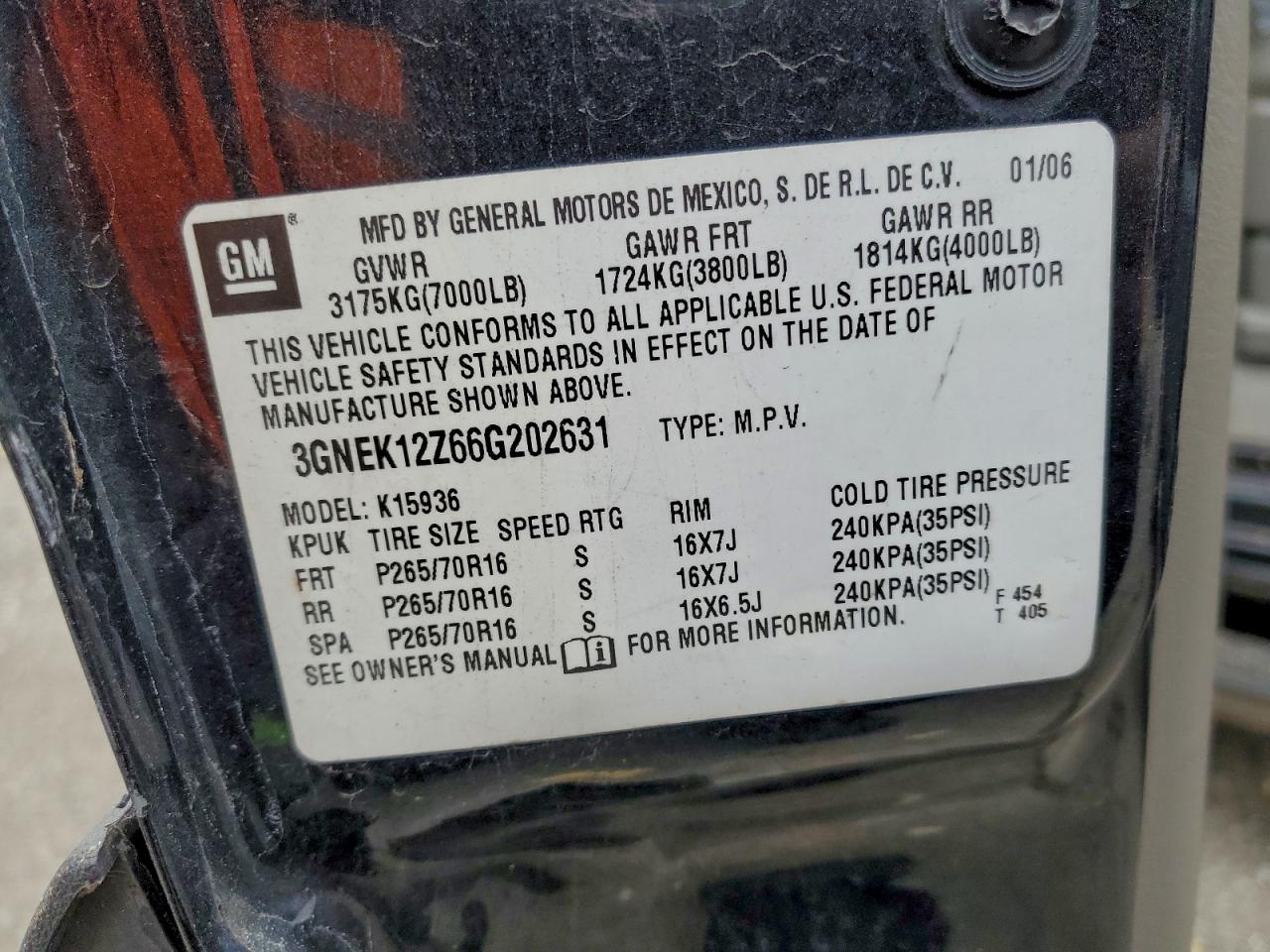 2006 Chevrolet Avalanche K1500 VIN: 3GNEK12Z66G202631 Lot: 93944345