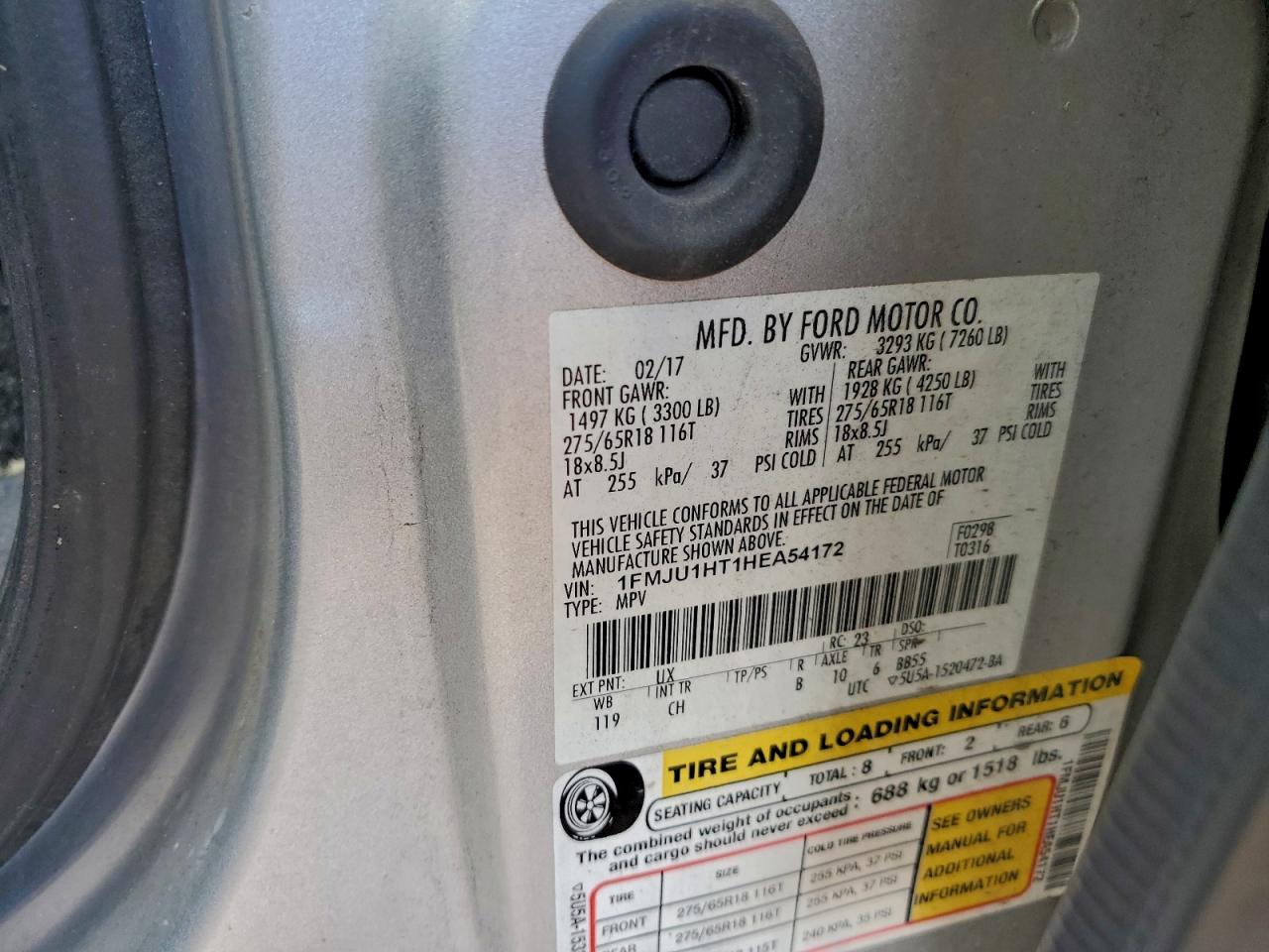 2017 Ford Expedition Xlt VIN: 1FMJU1HT1HEA54172 Lot: 93156075