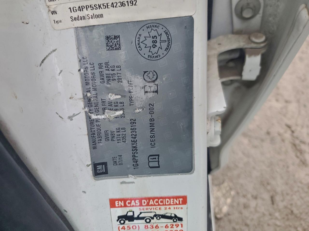 2014 Buick Verano VIN: 1G4PP5SK5E4236192 Lot: 94045925